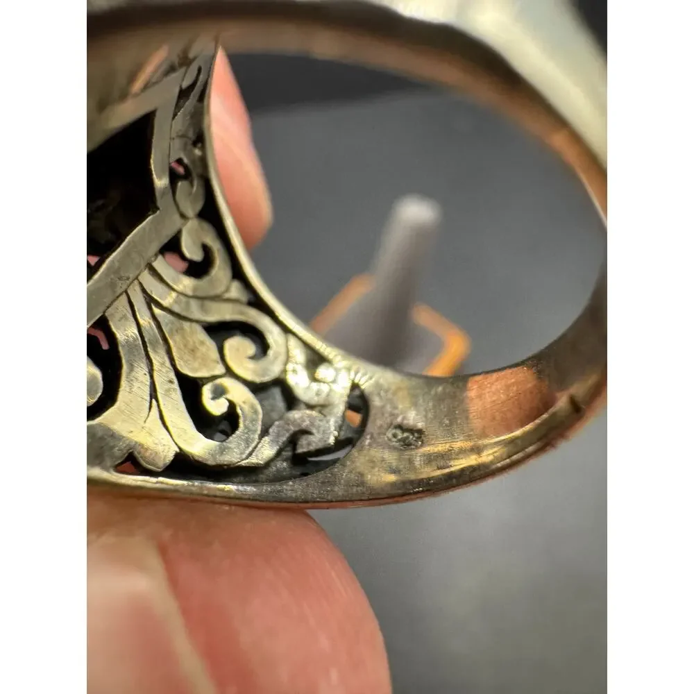Chuck Clemency STS Sterling Silver 925 Ring Black Onyx Stone Filigree Sz 10